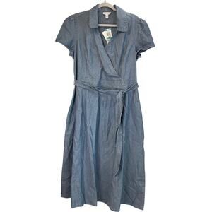Charter Club Womens16  Blue Chambray Belt Pocket V Neck Dress Summer Wear